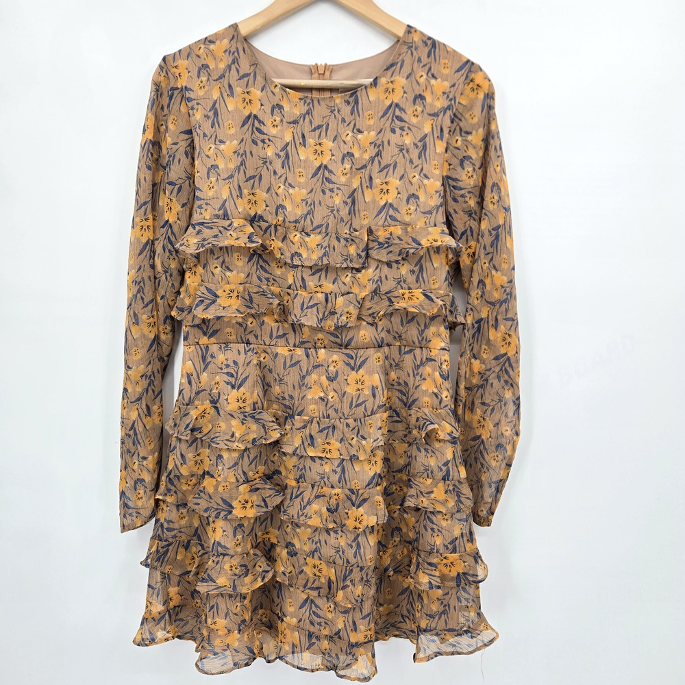 Saints + Secrets Tiered Ruffle Floral Mini Dress Cottagecore Fairy Boho Size M